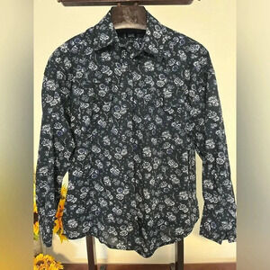 Lee Women’s Size S Long Sleeve Collared, Button-Down Floral Blue cotton shirt